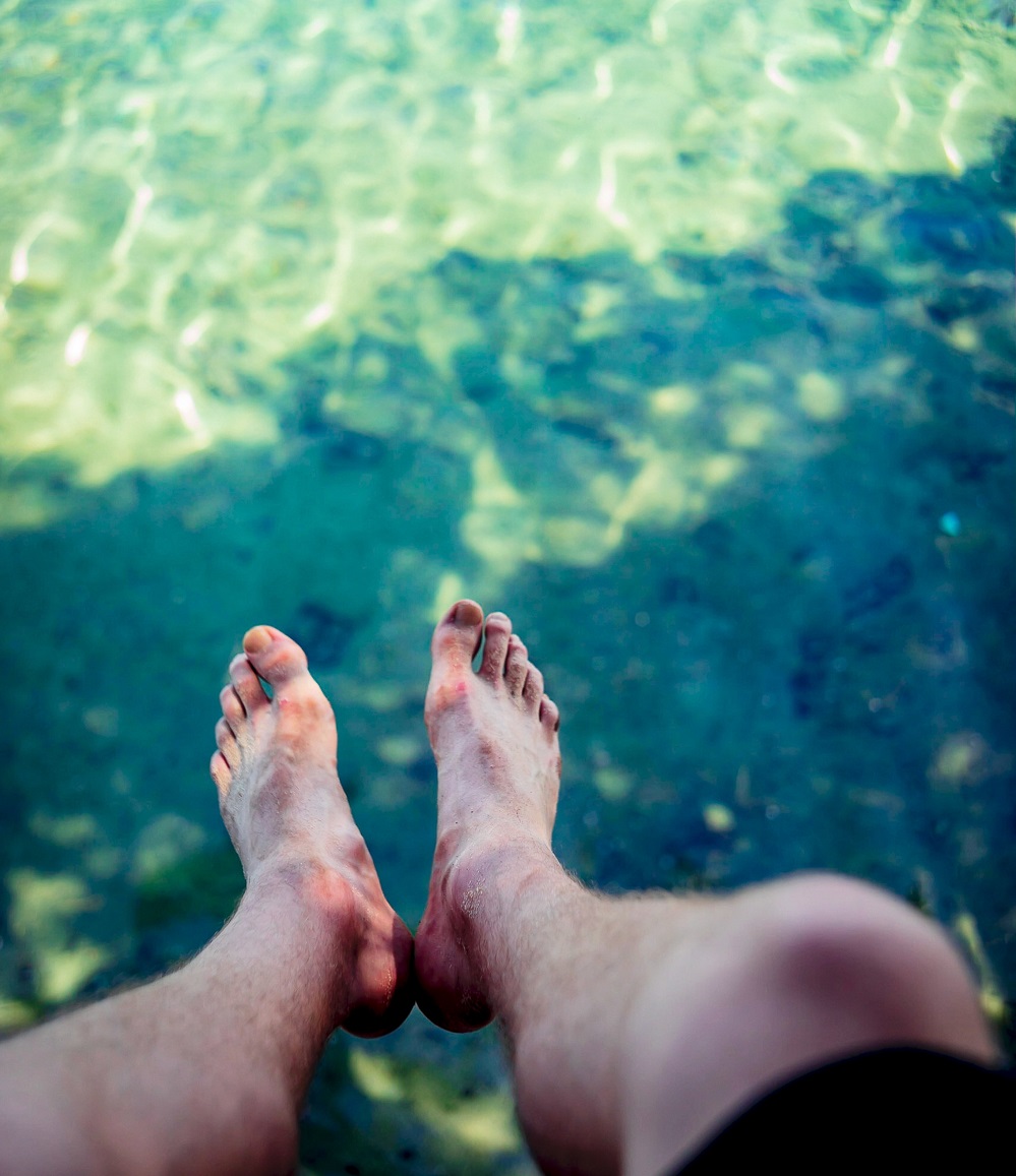 Man's feet above the sea level