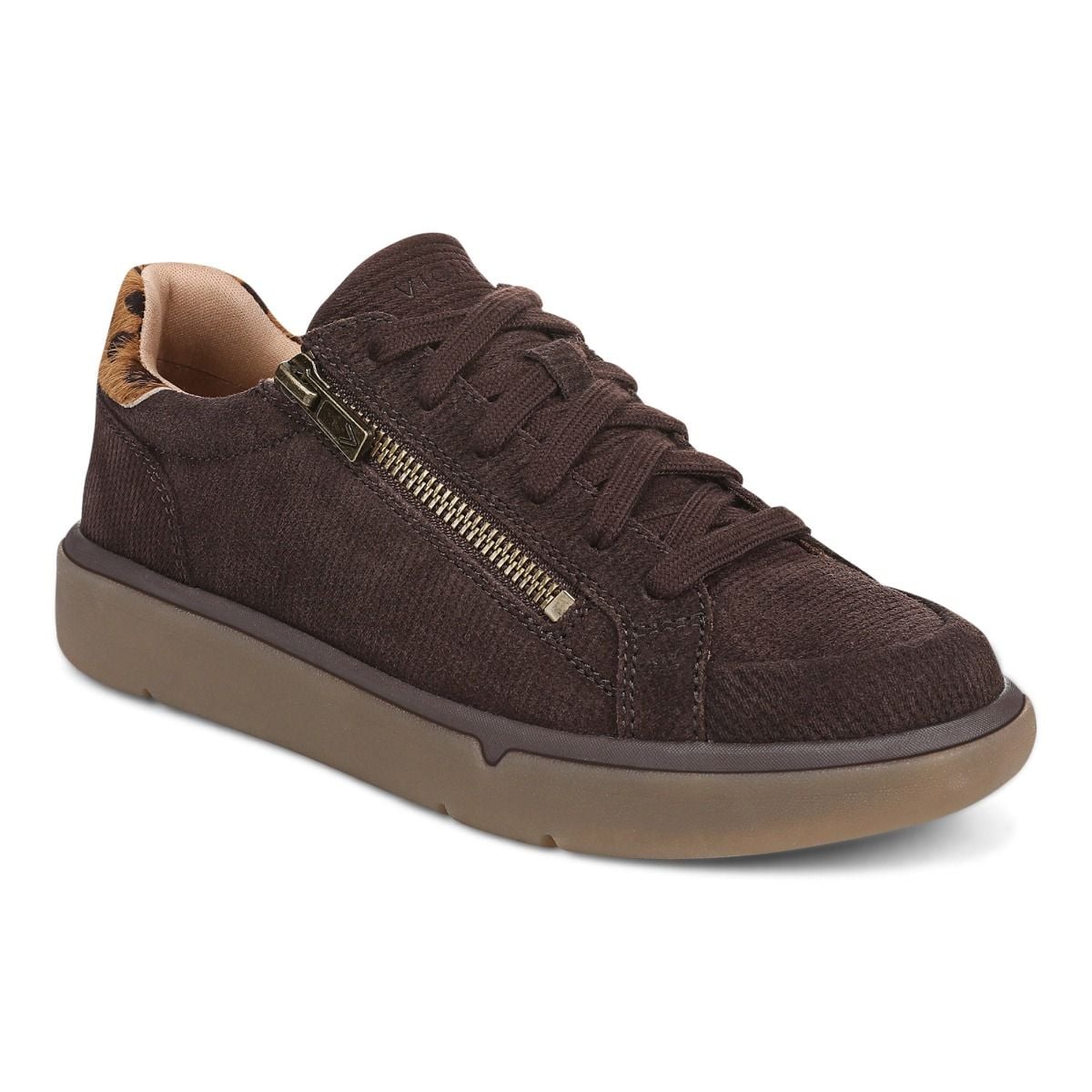 Vionic’s City Walk AXS Sneaker, Chocolate Ganache Ribbed Suede