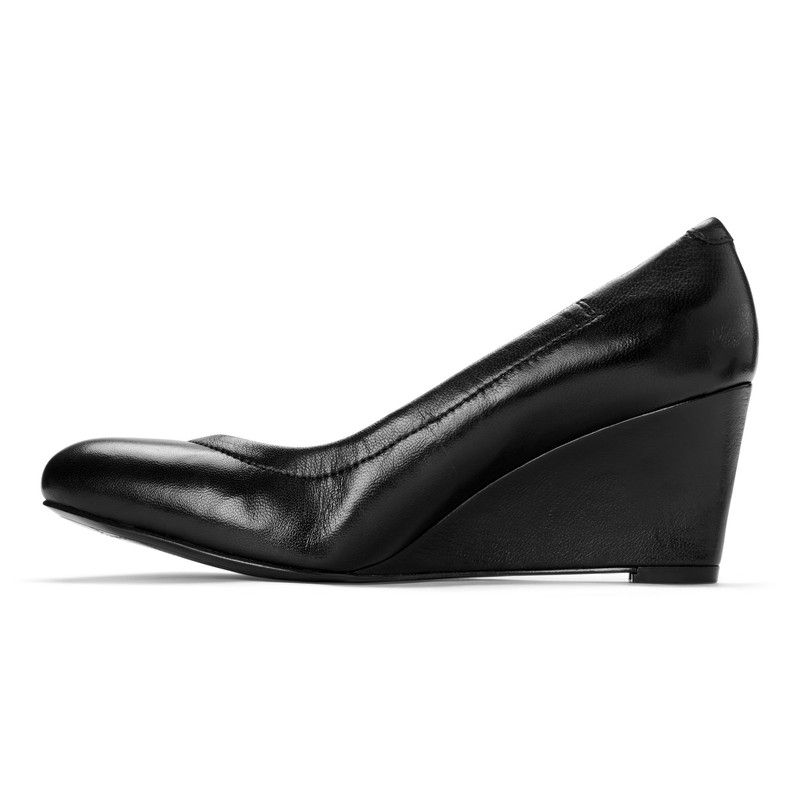 Vionic Women’s Lux Camden Wedge Heels Black Leather 7M Ladies Dress Shoes with Concealed Orthotic Support